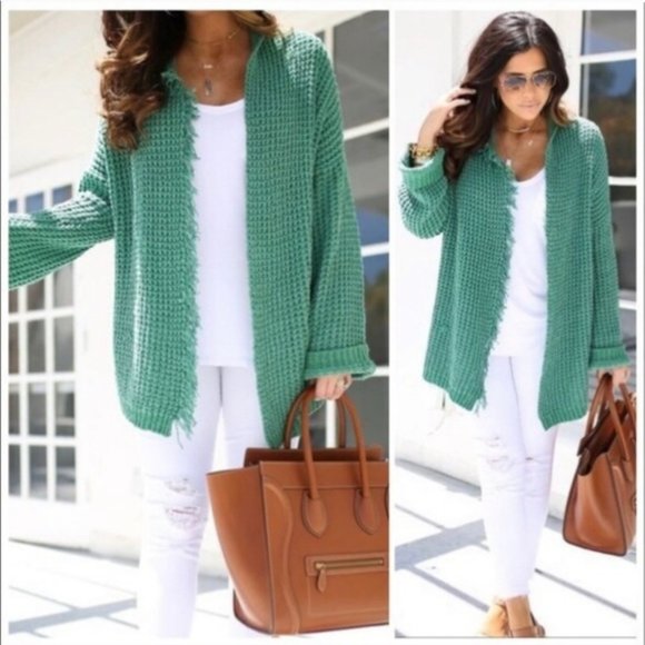 Free People Sweaters - Free People I’ll Be Around Silk Blend Green Cardigan